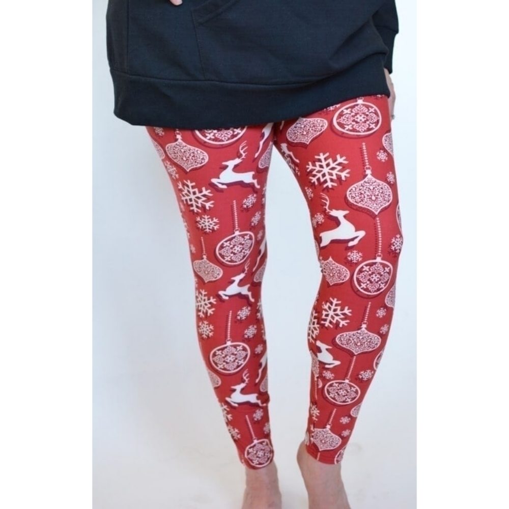 LEGGINGS DEPOT KID'S Red Christmas Reindeer Snowflake Leggings Size Medium NWT